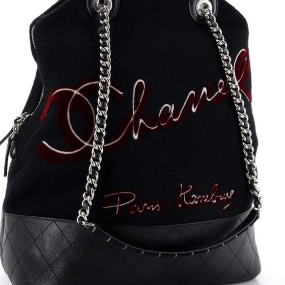 Chanel Tote Bag Embroidered Wool with quilted Calfskin Large - Picture 8 of 9